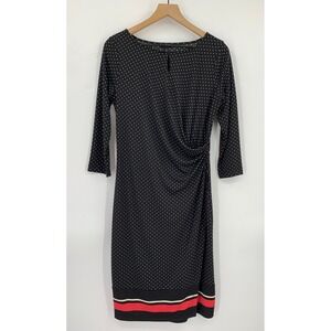 Talbots Dress Womens Medium Black Polka Dot Sheath Faux Wrap Party Wedding